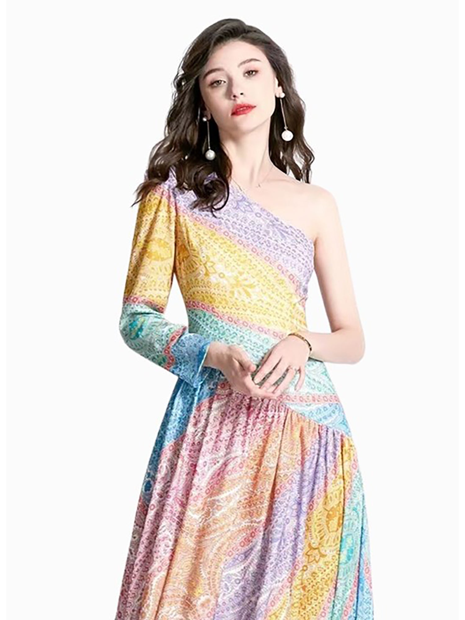 one shoulder colorful dress Farrah One Shoulder Dress | Vegan Silk