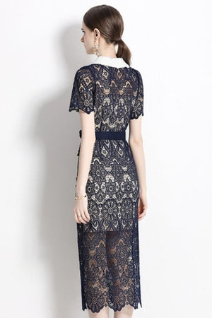 Eterna Gillian Lace Short Sleeve Midi Dress