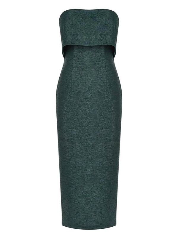 green emerald velvet dress Emerald Green Strapless Puffy Midi Tulle Dress