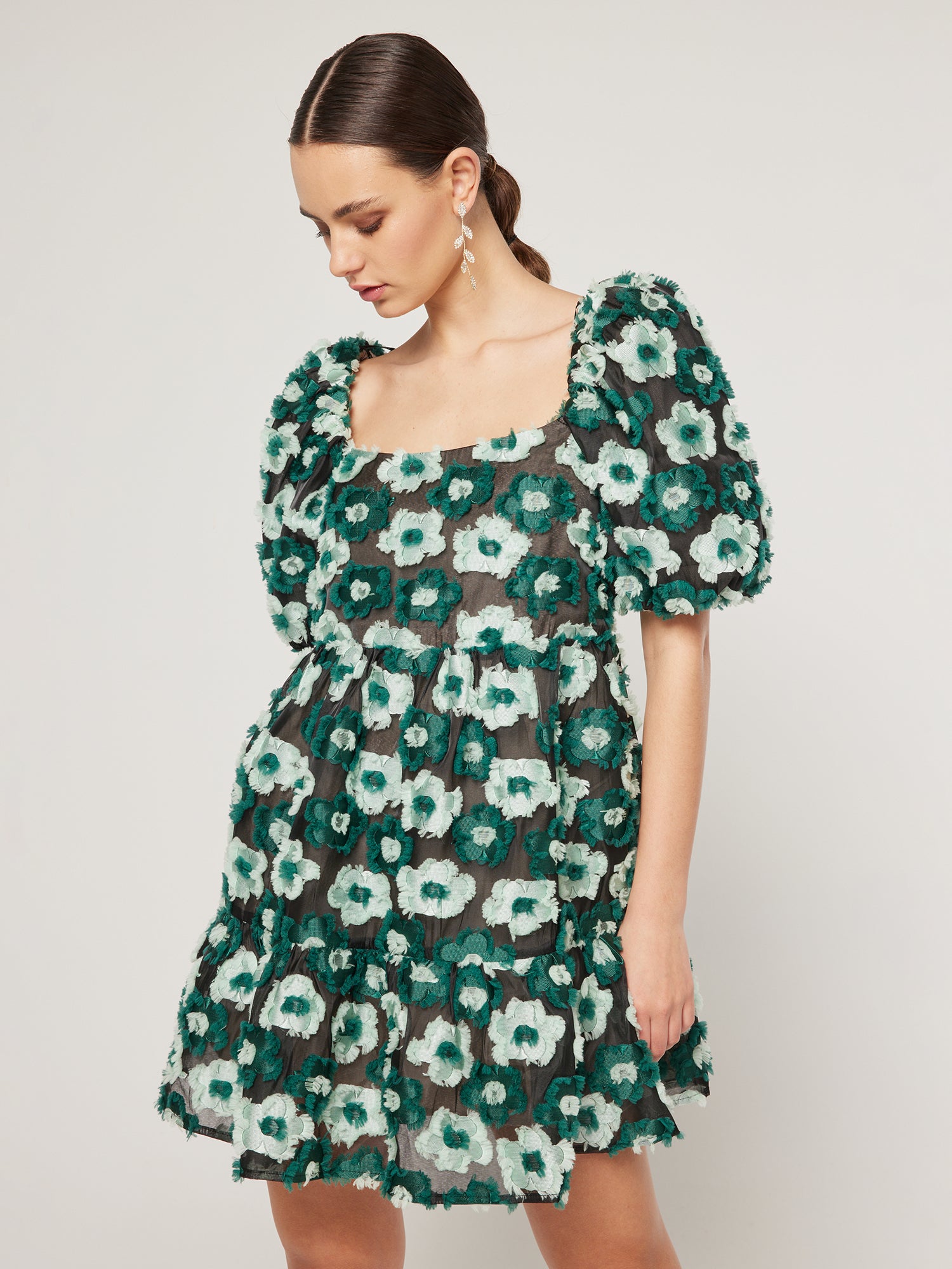 Elliatt Planetary Asymmetric Shoulder Bubble Sleeve Jacquard Maxi Dress - PinkOrchidFashion Elliatt Planetary Asymmetric Shoulder Bubble Sleeve Jacquard Maxi Dress - PinkOrchidFashion