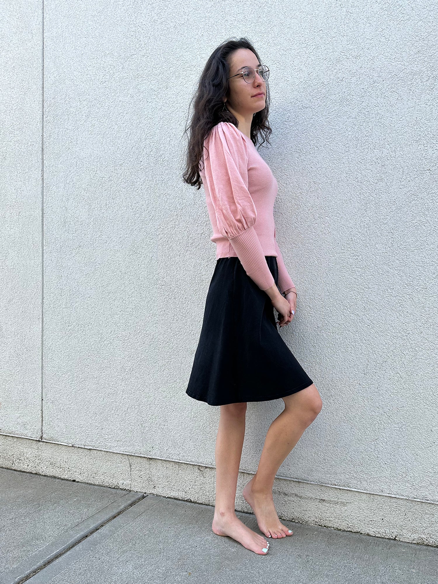 Flamant Rose Haven Puff Sleeve Ribbed Sweater - Shirts & Tops