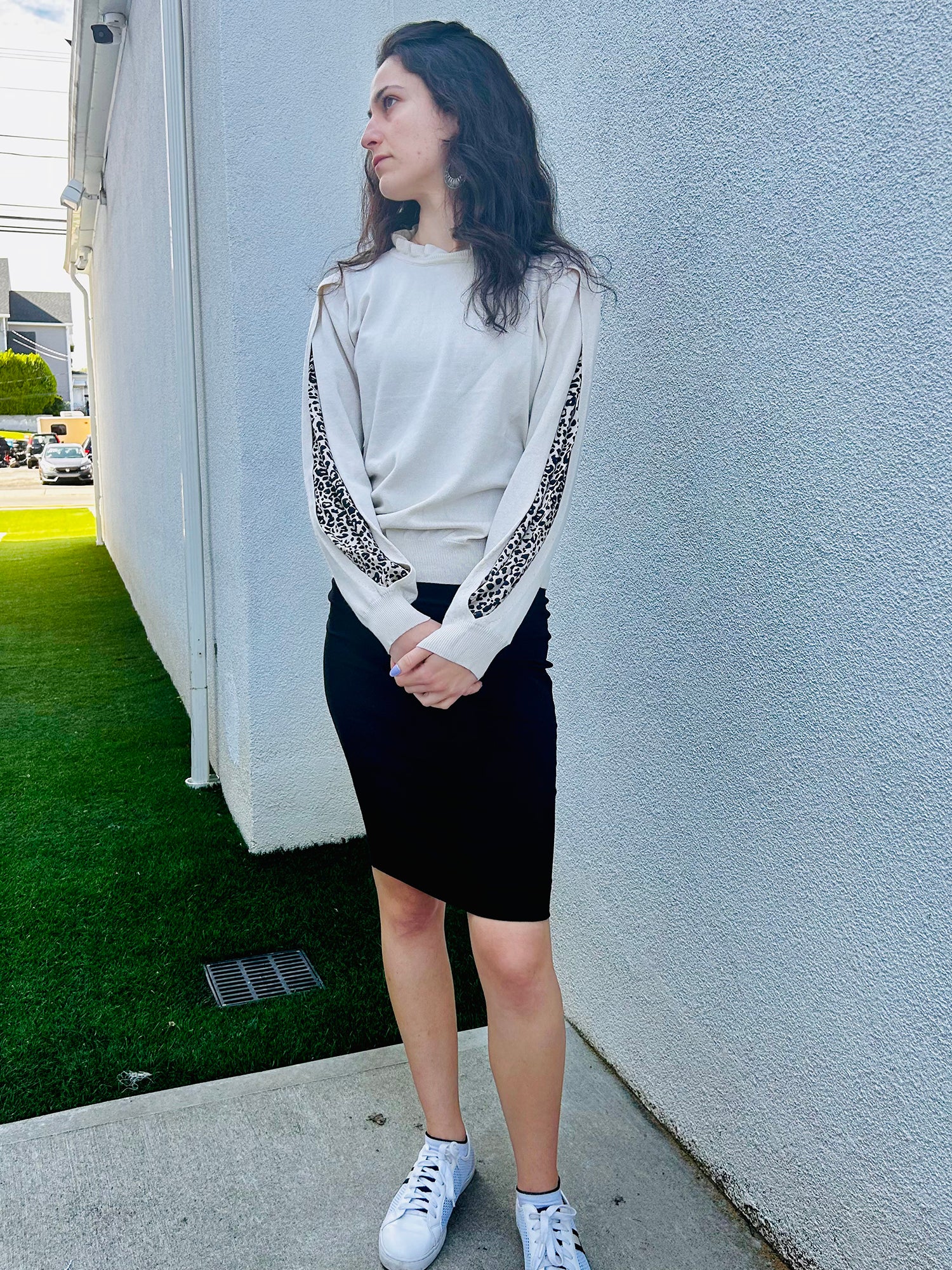 V.Code Leopard Sleeve Blouse - Shirts & Tops