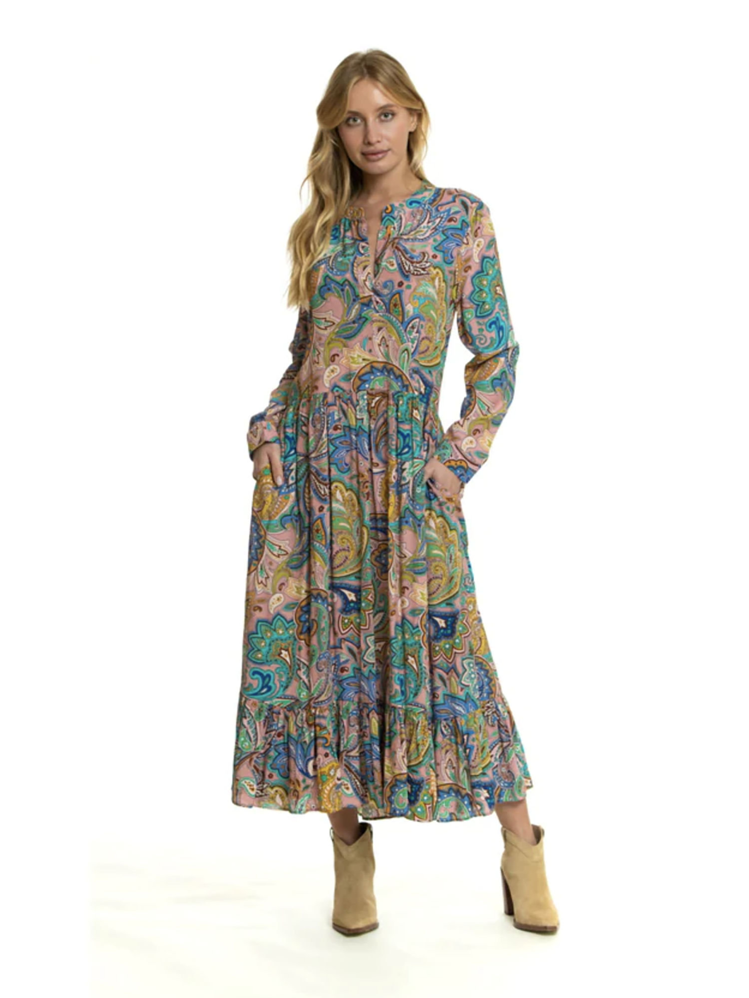 Long Sleeve Paisley Maxi Dresses for Women