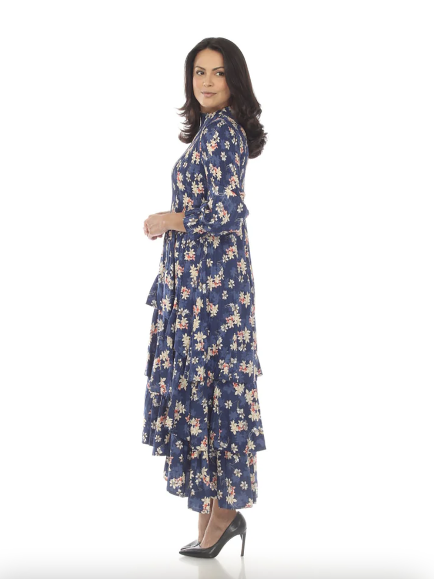 knee length dresses for ladies Veeca Long Sleeve Multi-Layer Dress