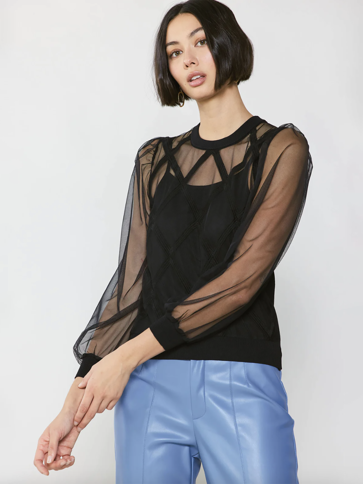 Current Air Sheer Crosshatch Lined Top - Shirts & Tops