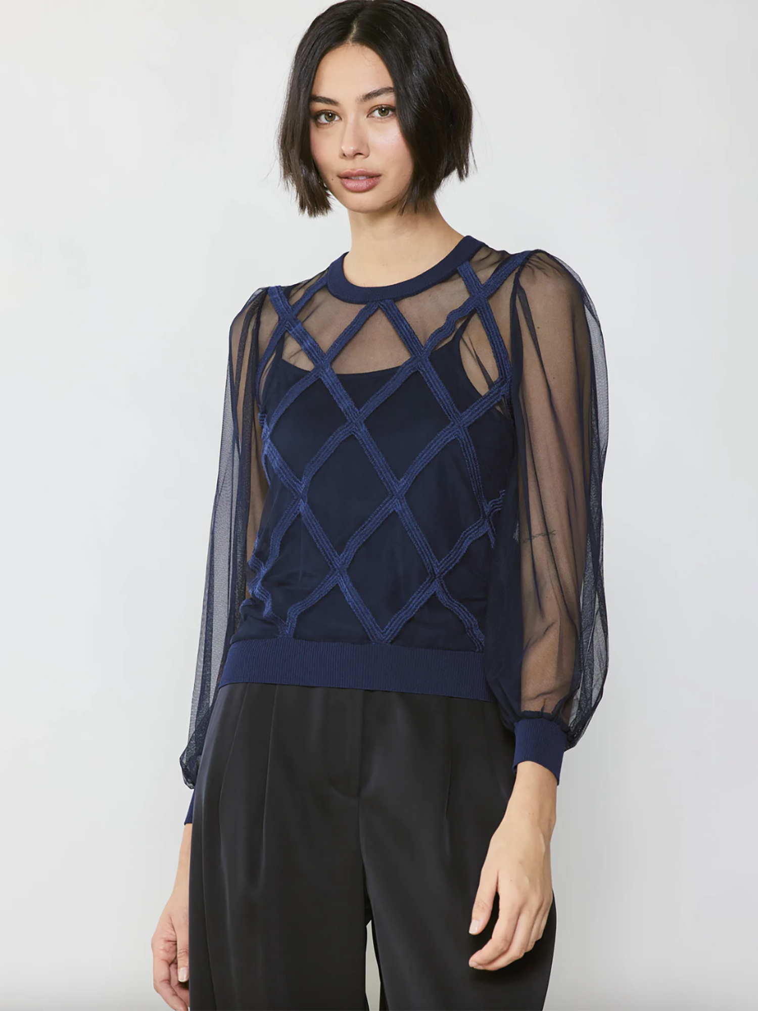 Current Air Sheer Crosshatch Lined Top - Shirts & Tops