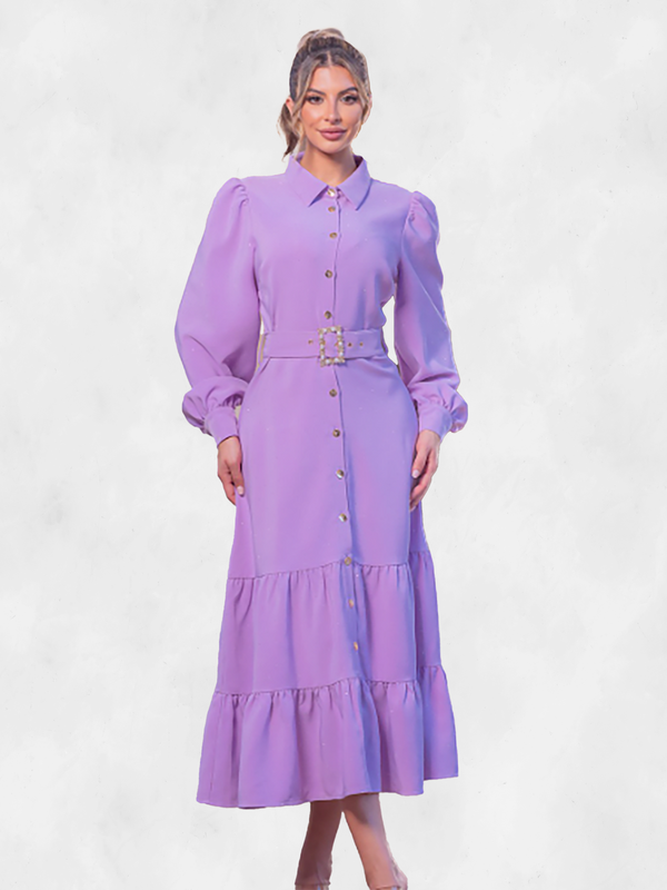 A.Peach | Purple | Tired | Long Sleeve | Midi | Dress | %100 Polyester