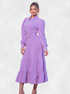 A.Peach Tired Long Sleeve Midi Dress