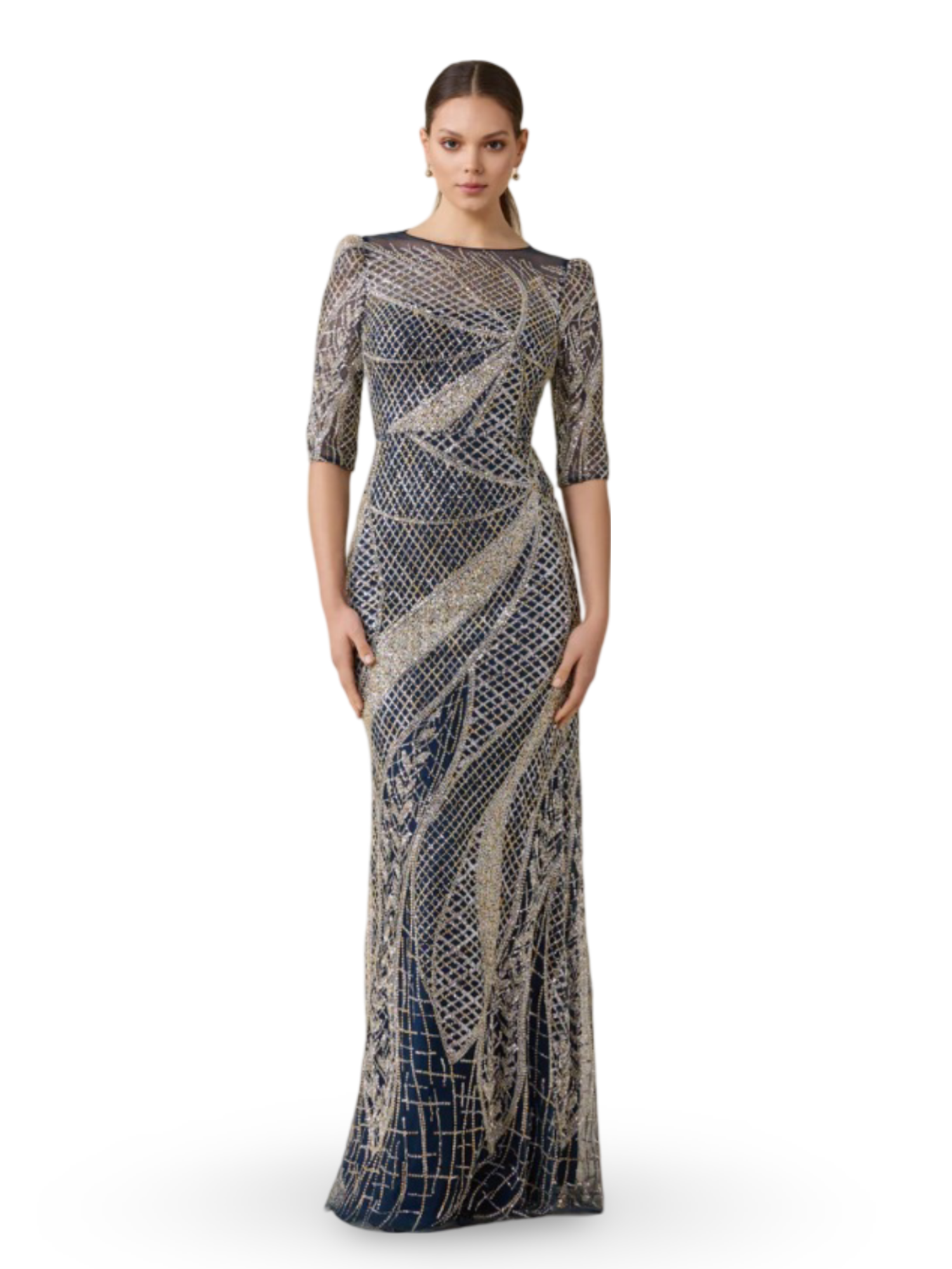 Teri Jon Art Deco Beaded Tulle Gown Size 2 Teri Jon Art Deco Beaded Tulle Gown Size 2