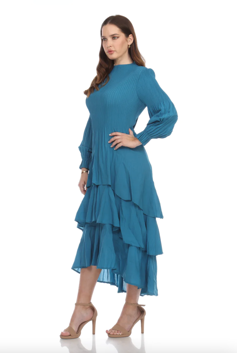 Veeca Long Sleeve Multi-Layer Dress - Dresses Teal / XL Veeca Long Sleeve Multi-Layer Dress - Dresses Teal / XL