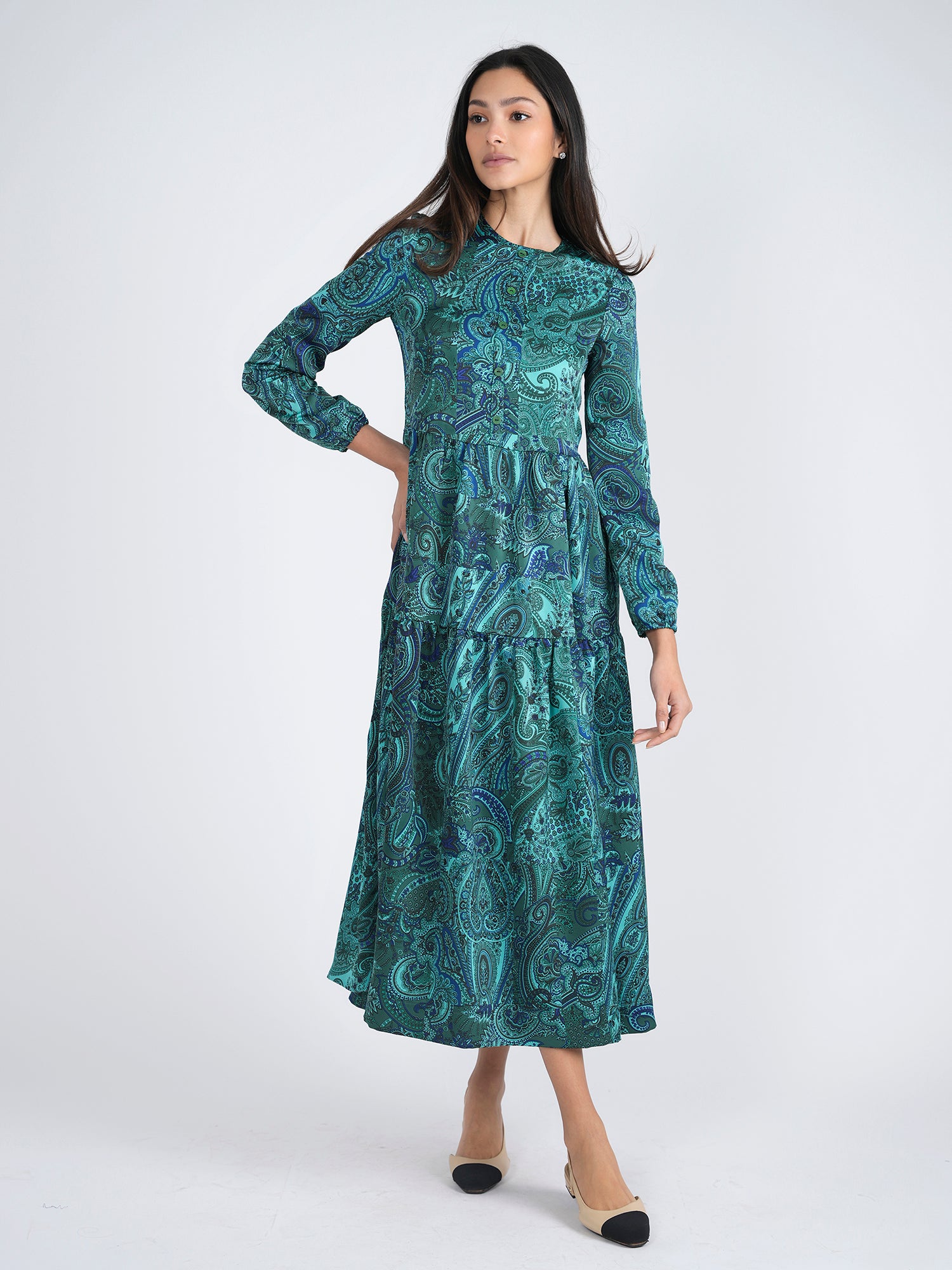 Mademoiselle Paisley Tiered Dress - Dresses L Mademoiselle Paisley Tiered Dress - Dresses L