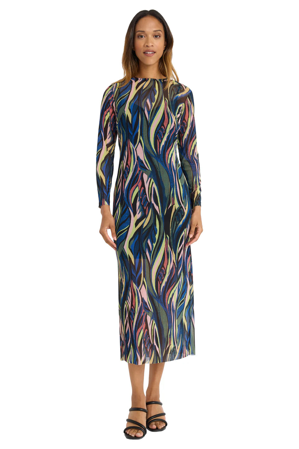 Donna Morgan Enchanted Mesh Dress Blue/Orange / 6 Donna Morgan Enchanted Mesh Dress Blue/Orange / 6