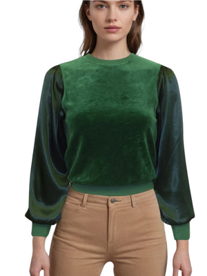 Hard Tail Velour Balloon Sleeve Top (Style V-223)