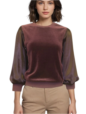 Hard Tail Velour Balloon Sleeve Top (Style V-223)