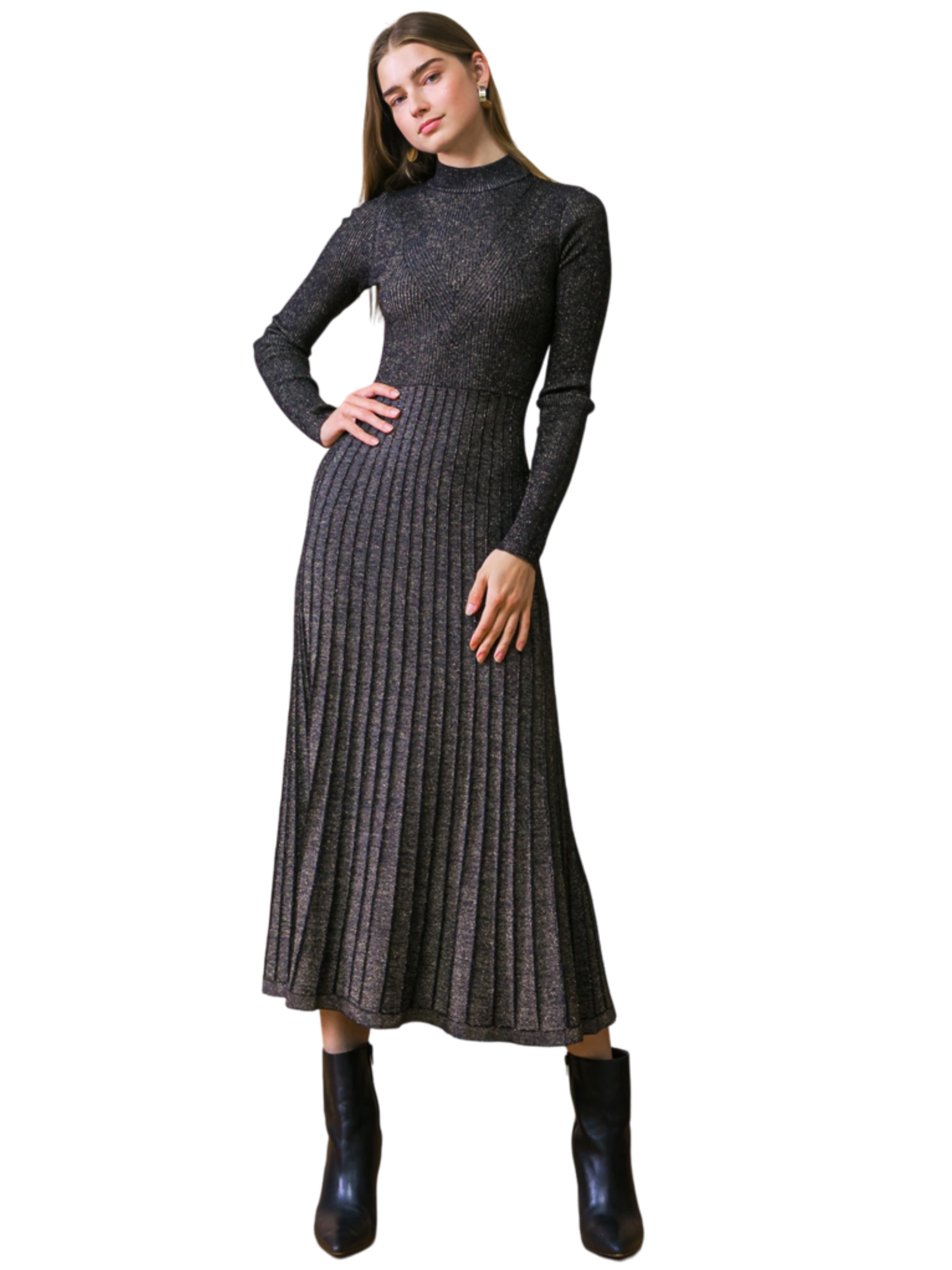 luxe knit dress Colette Luxe Premium Long Sleeve Knit Maxi Dress in Muted Red