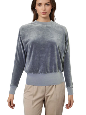 Hard Tail Velour Long Sleeve Banded Pullover Top (V-199)