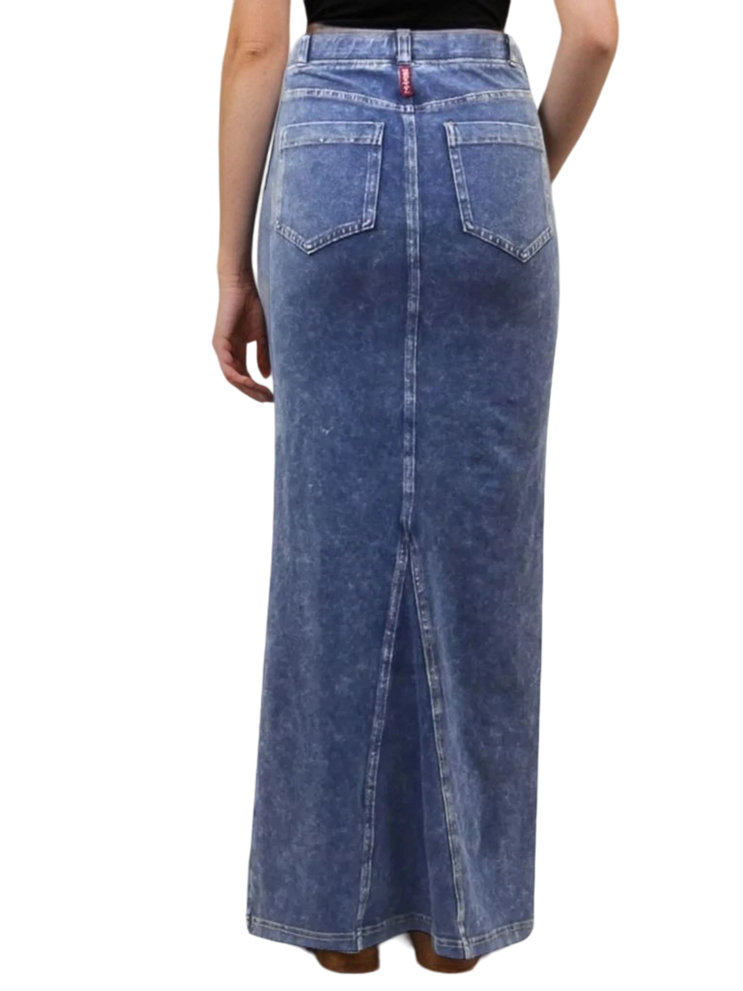 Hard Tail Forever Maxi Stretch Denim Wash Closed Slit Skirt Hard Tail Forever Maxi Stretch Denim Wash Closed Slit Skirt