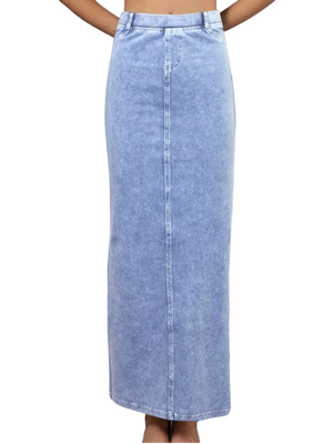 Hard Tail Long Denim Closed Slit Skirt (Style WJ-114)