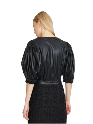 Stellah Vegan Leather Balloon Sleeve Top