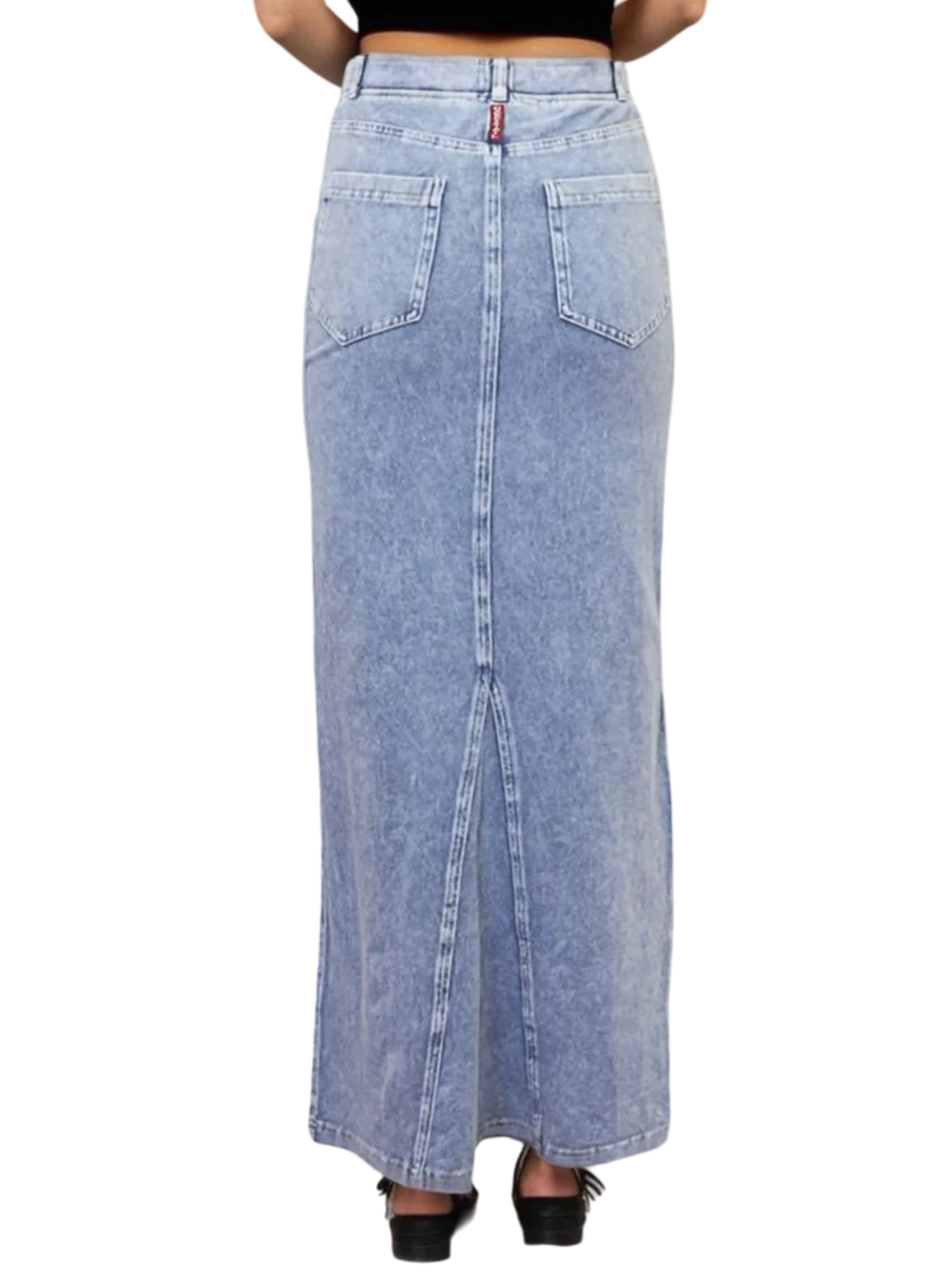 Hard Tail Forever Maxi Stretch Denim Wash Closed Slit Skirt Hard Tail Forever Maxi Stretch Denim Wash Closed Slit Skirt