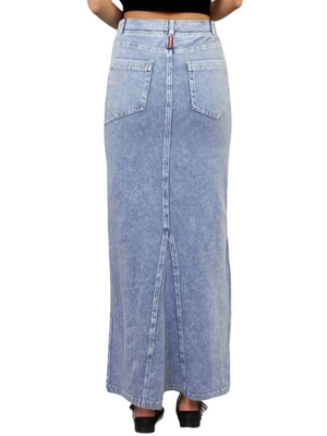 Hard Tail Long Denim Closed Slit Skirt (Style WJ-114)