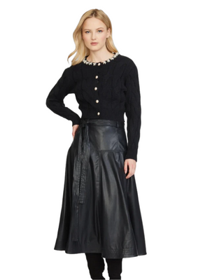 Stellah Vegan Leather Midi Skirt