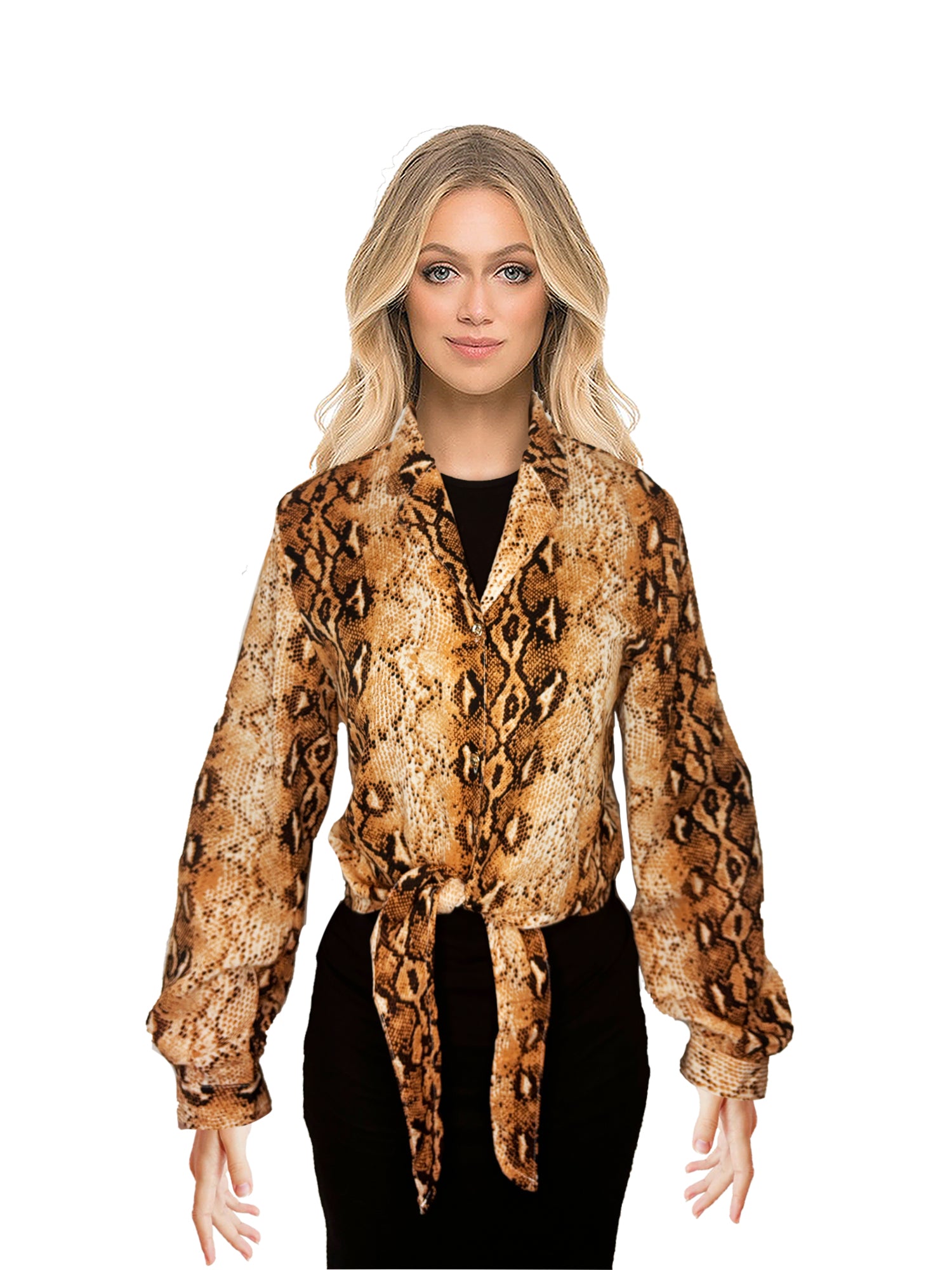 Paris El Moi Cougar Print Button Tie Top