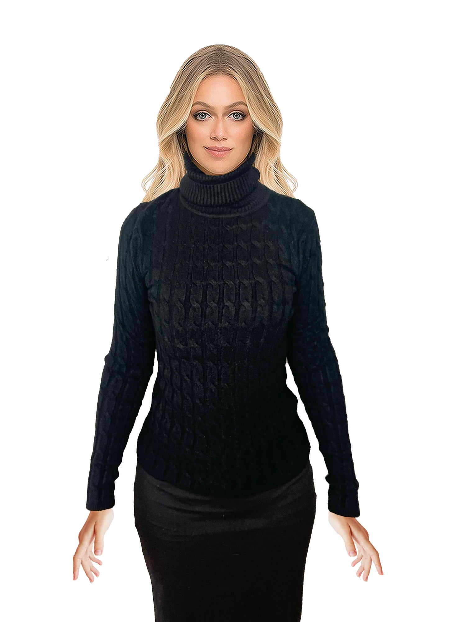 White Icy Cableknit Turtleneck Top