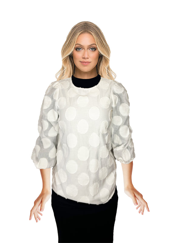 Carre Noir Dotted White Top