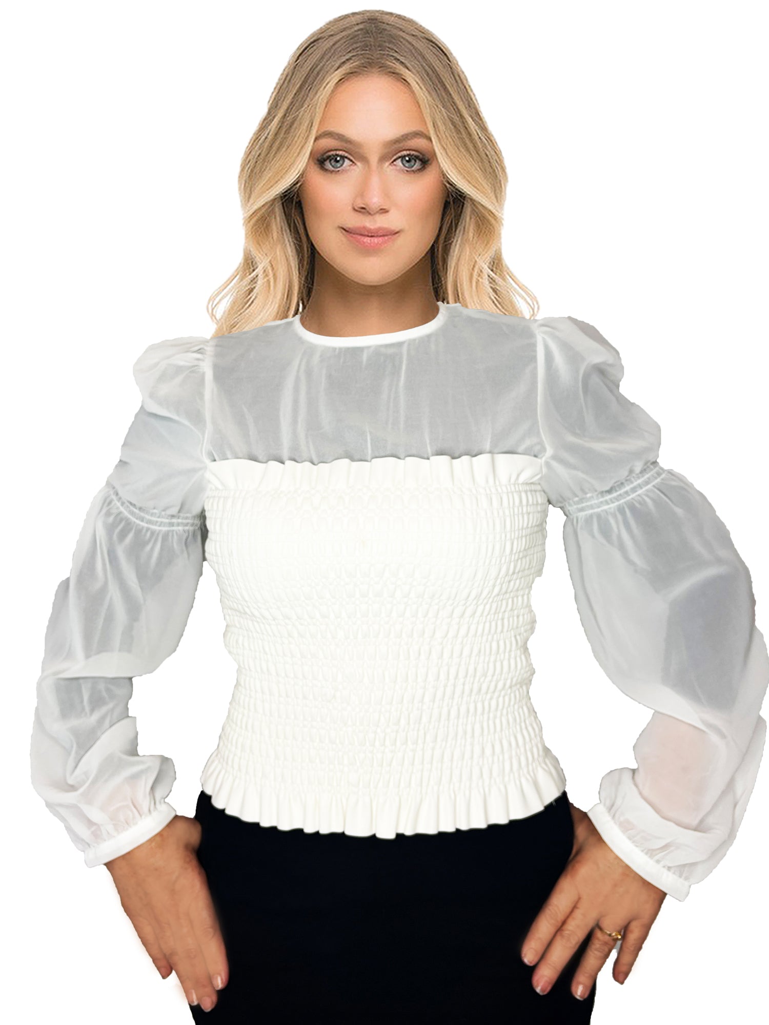 Golden Days Smocked Leather Ruffle Top