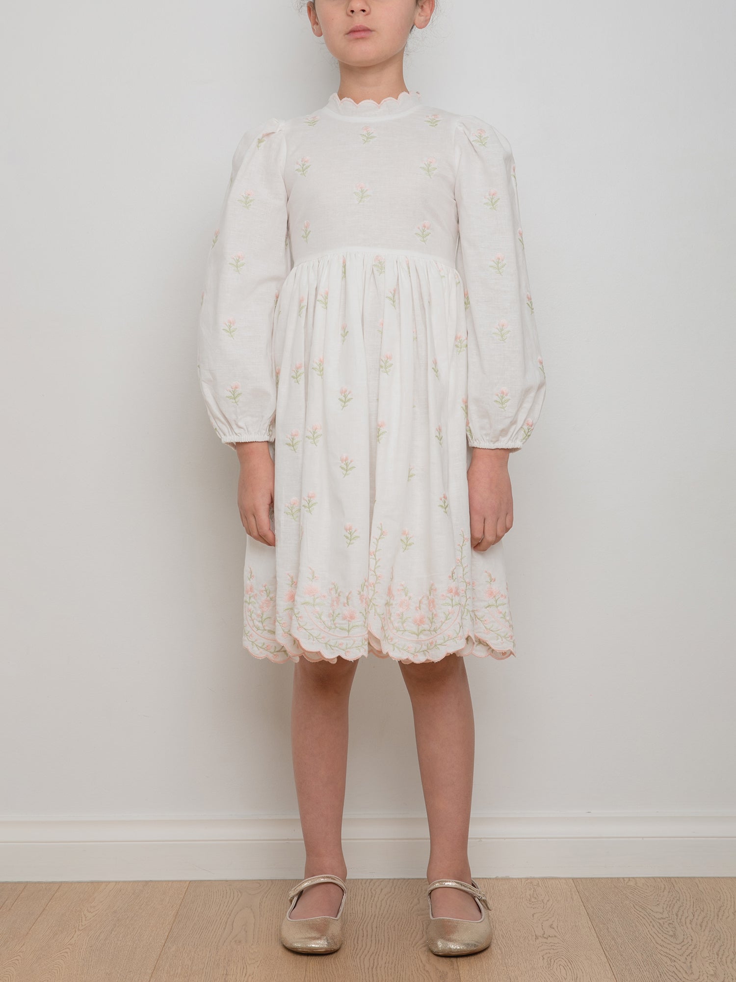 Petite Amalie Embroidered Rose Linen Dress Pink / 8