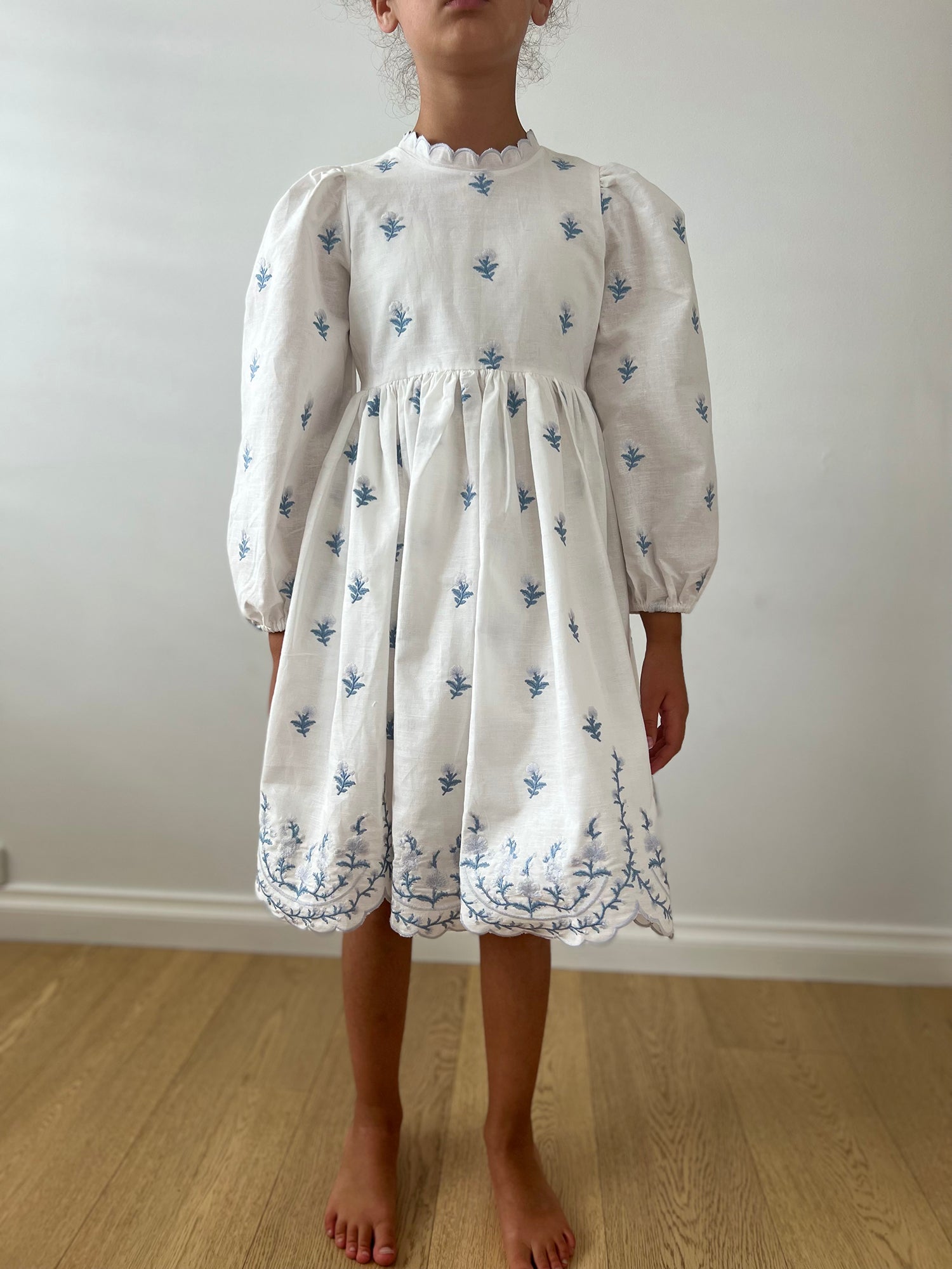 Petite Amalie Embroidered Rose Linen Dress - Dresses Blue / 4 Petite Amalie Embroidered Rose Linen Dress - Dresses Blue / 4