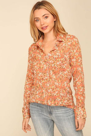 Timing Floral Print Button Down Top - PinkOrchidFashion