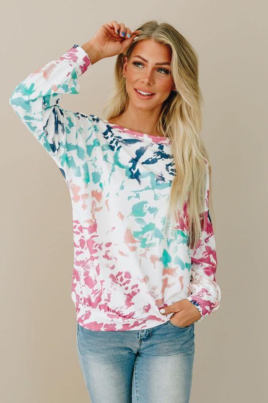 Stay Warm In Style Tie Dye Splatter Top - PinkOrchidFashion