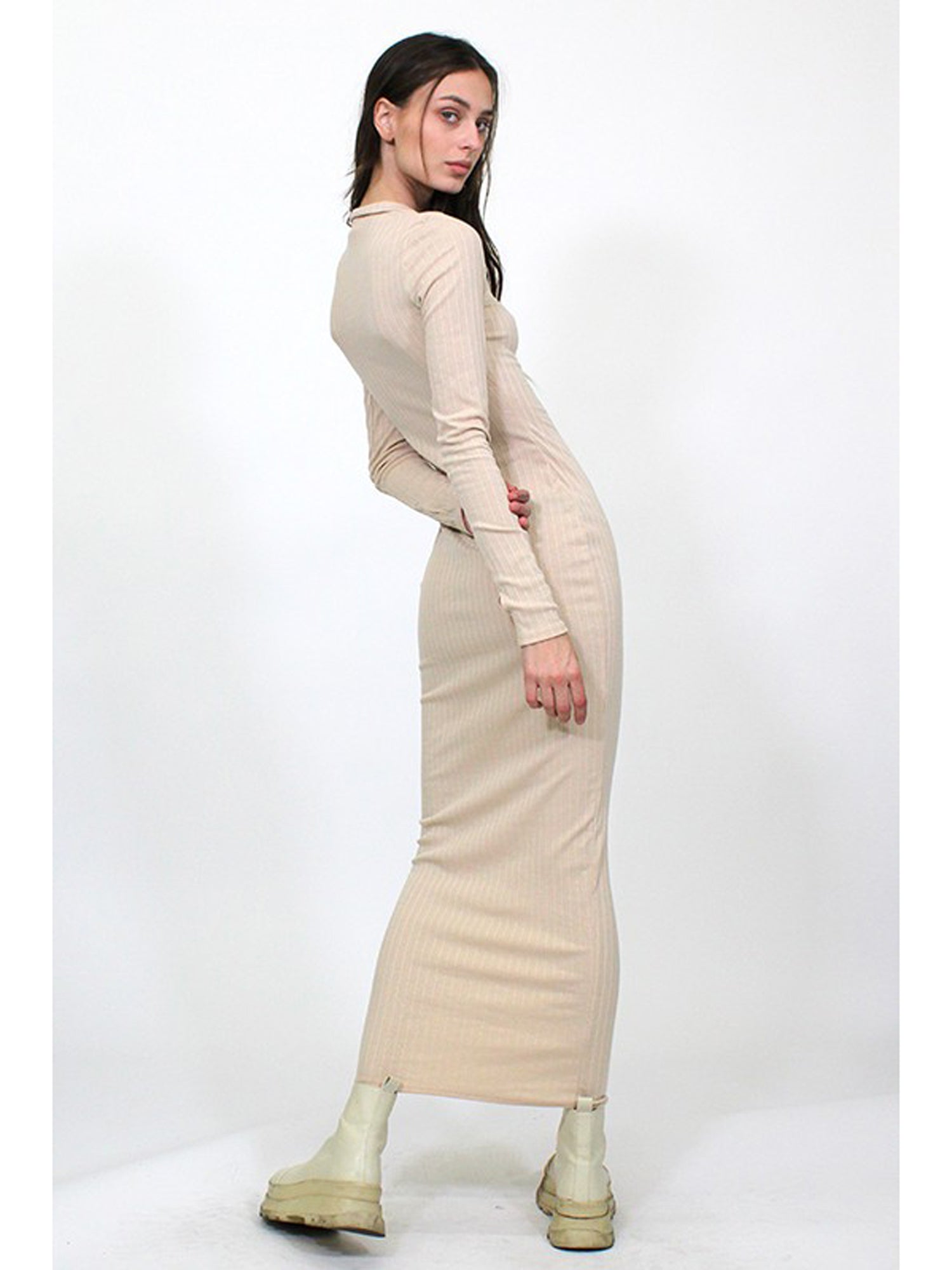 Junie Ribbed Zip Mock Neck Maxi Dress - Dresses Oatmeal / S Junie Ribbed Zip Mock Neck Maxi Dress - Dresses Oatmeal / S