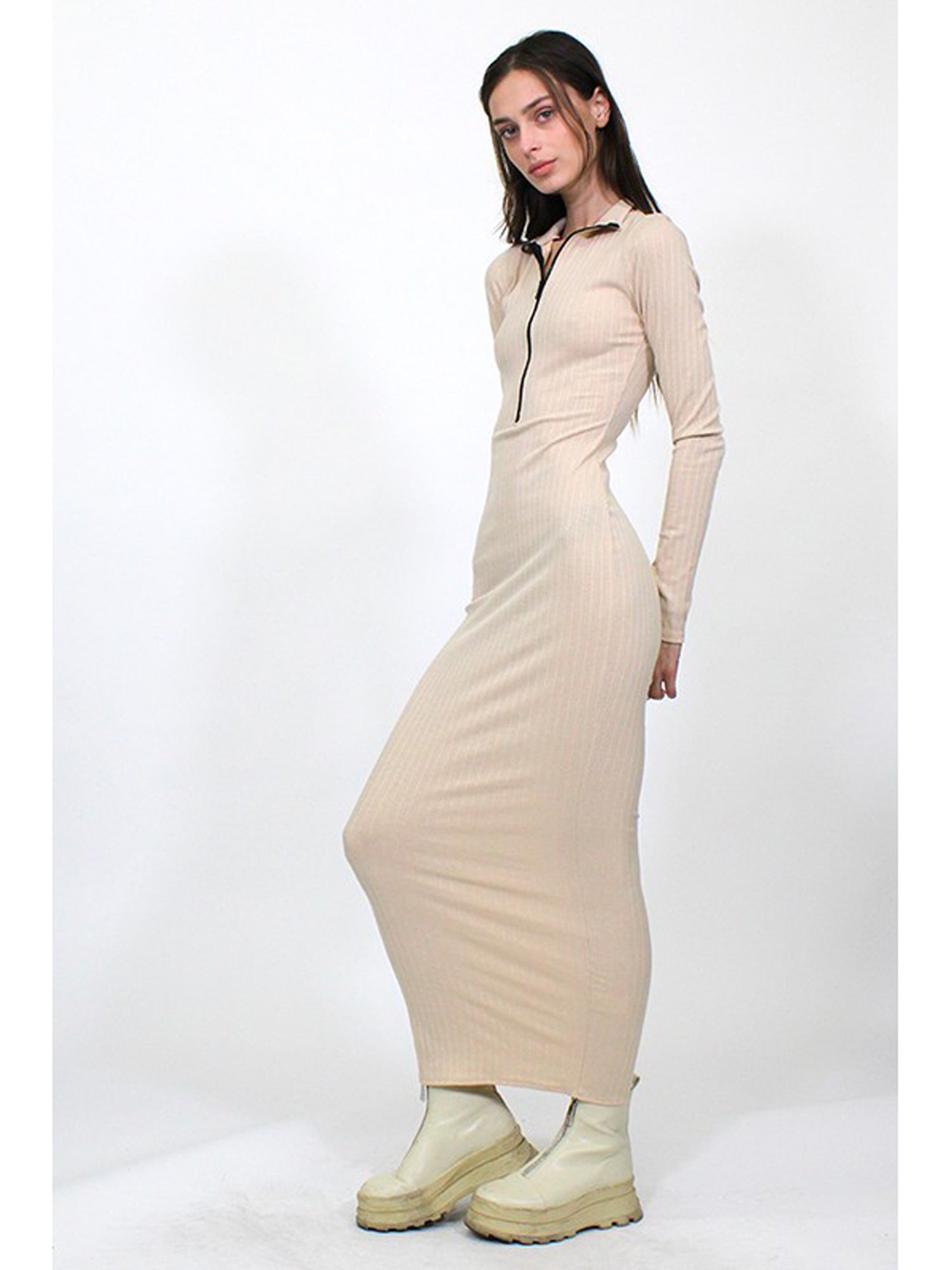 strapless open back dress Ribbed Zip Up Hoodie Maxi Dress main image 0