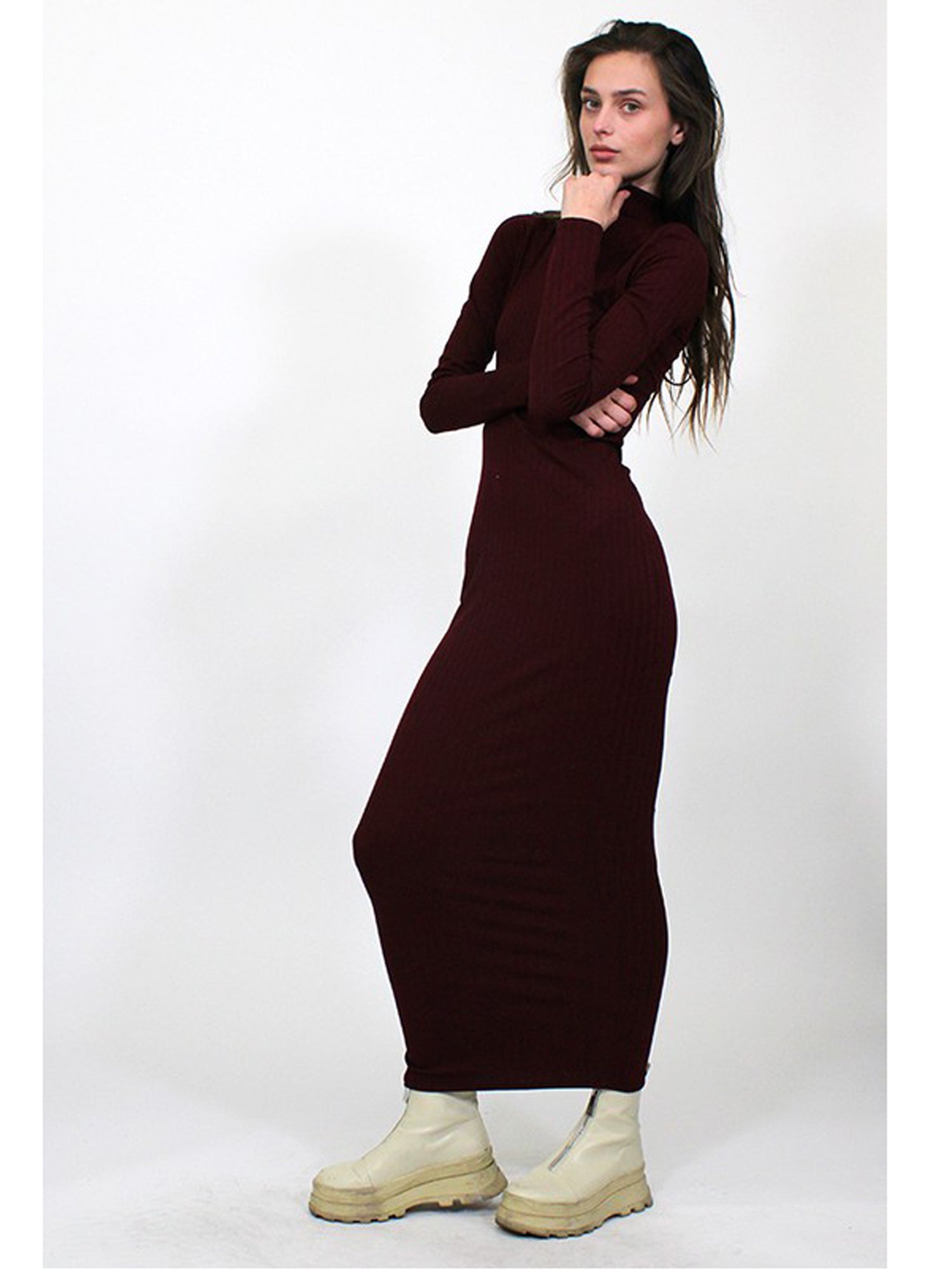 ribbed zip up dress Rosetta Getty Ribbed Wool Turtleneck Maxi Dress