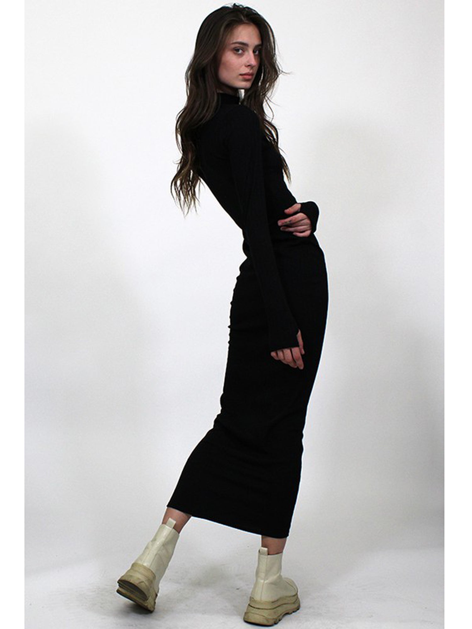 black mock neck maxi dress Miss Circle Blair Black Sheer Mock Neck Maxi Dress XXS