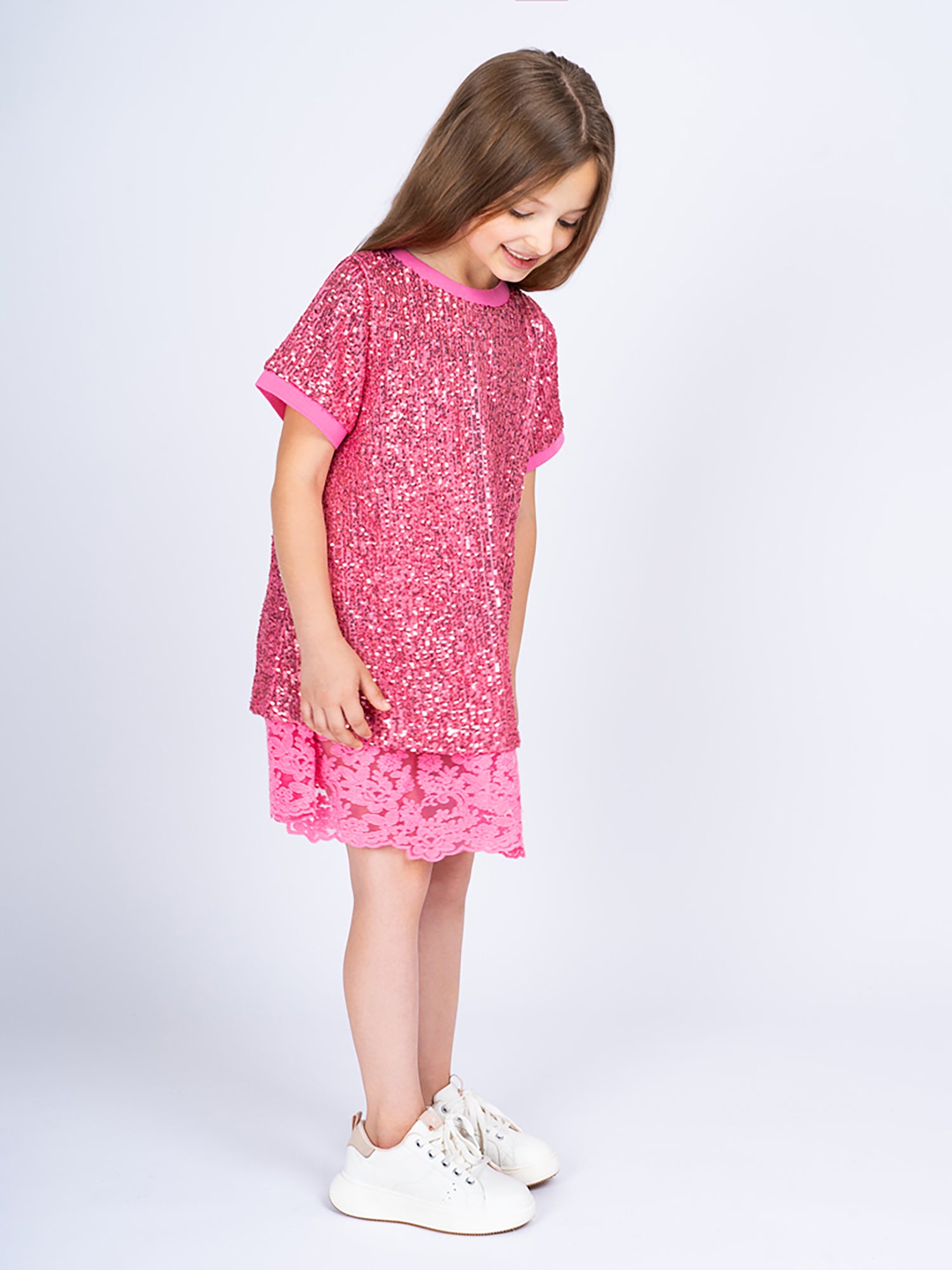 Ermanno Scervino Girls' Short Sleeve Pink Sequin Dress - PinkOrchidFashion Ermanno Scervino Girls' Short Sleeve Pink Sequin Dress - PinkOrchidFashion