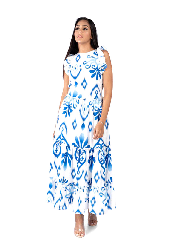 abstract printed maxi dress Eterna Abstract Print Sleeveless Maxi Dress