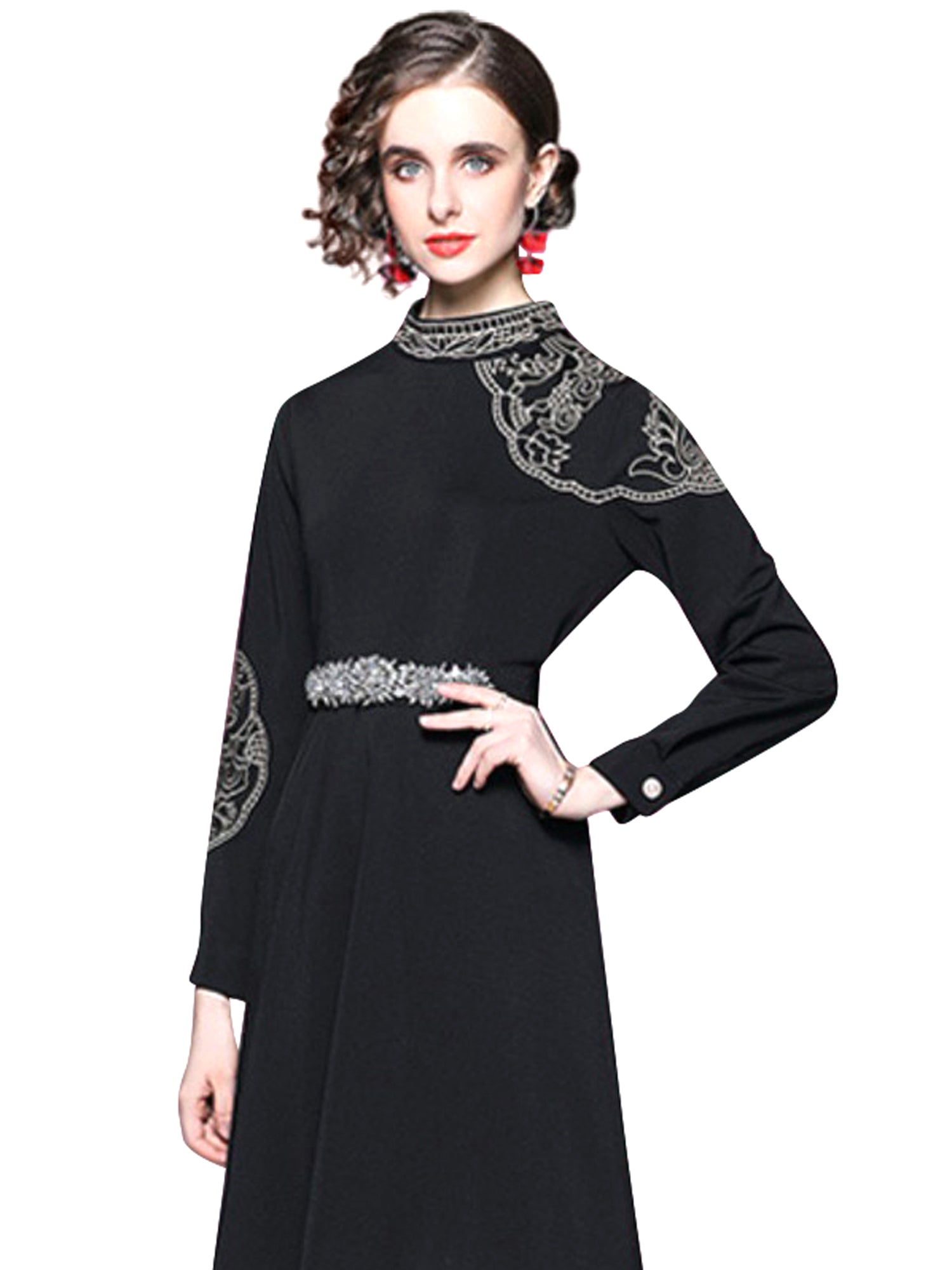 Elegant Long Sleeve Knee-Length Black Cocktail Dress Medium