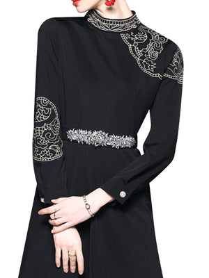 Elegant Long Sleeve Knee-Length Black Cocktail Dress Medium Elegant Long Sleeve Knee-Length Black Cocktail Dress Medium