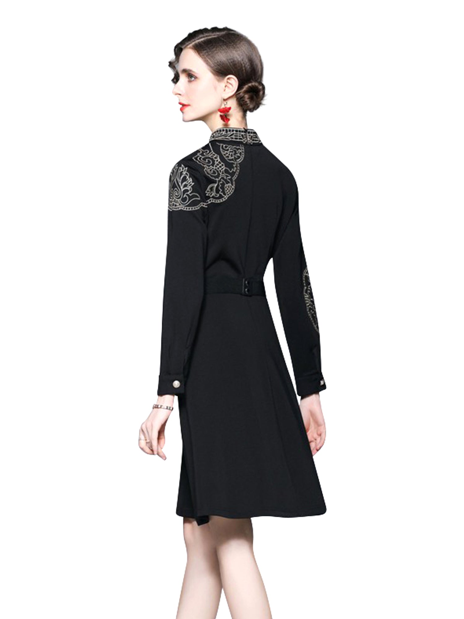 Elegant Long Sleeve Knee-Length Black Cocktail Dress Medium