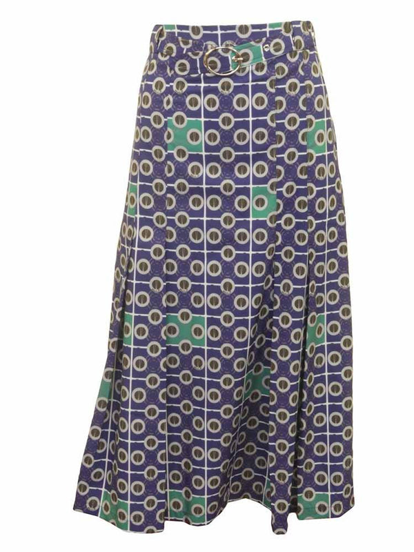 Mizzoni Belted Print Pleat Skirt - PinkOrchidFashion