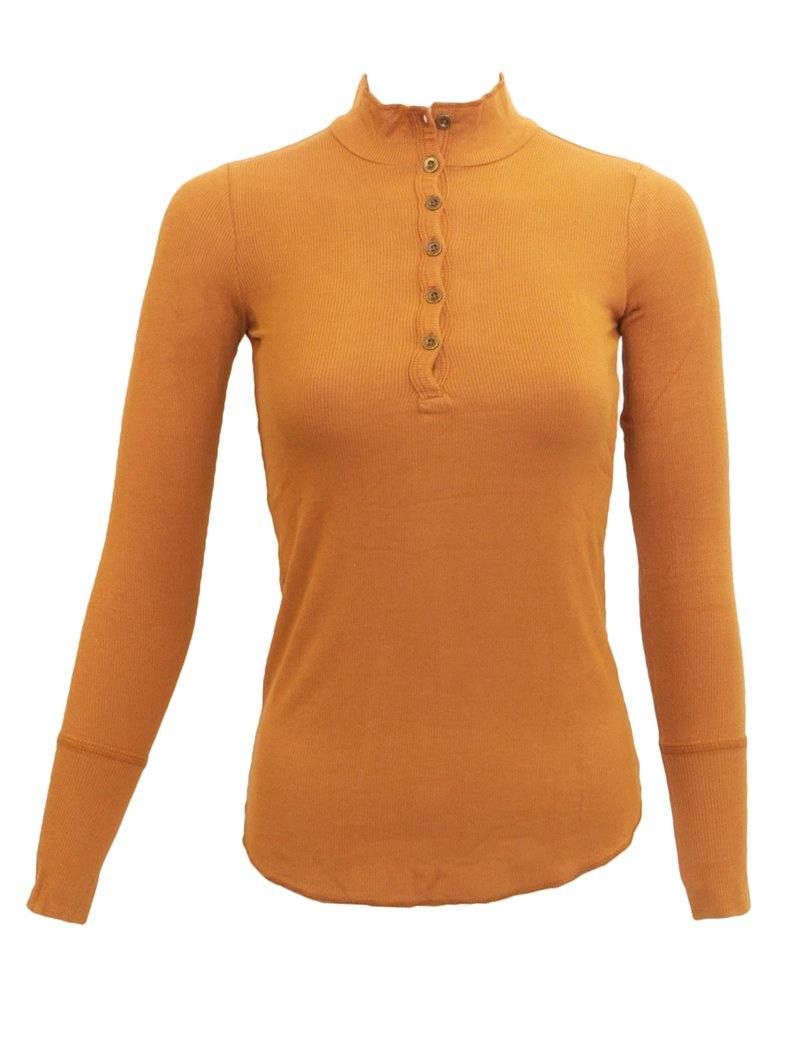 Point Long Sleeve Cotton Ribbed Henley Top
