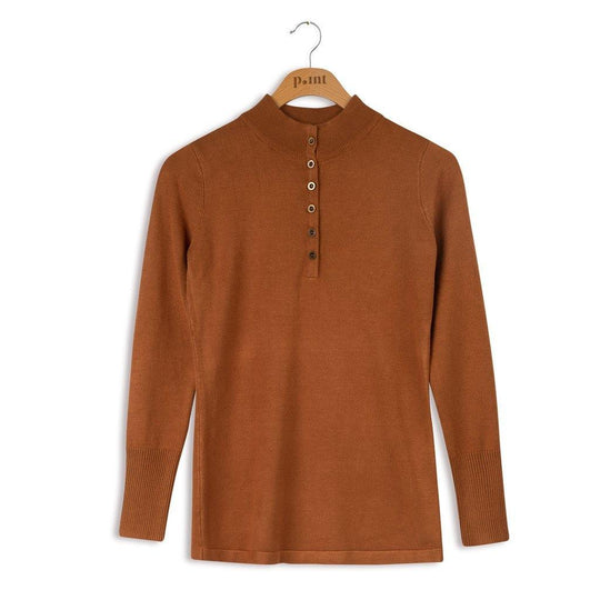 Point Knit Mock Henley Sweater Camel