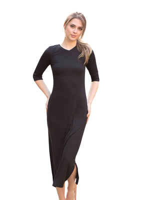 AdinaLV V-Neck Ribbed Midi Dress - Dresses