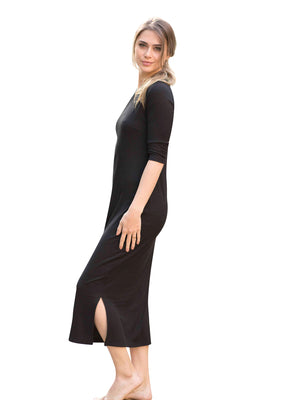 AdinaLV V-Neck Ribbed Midi Dress - Dresses