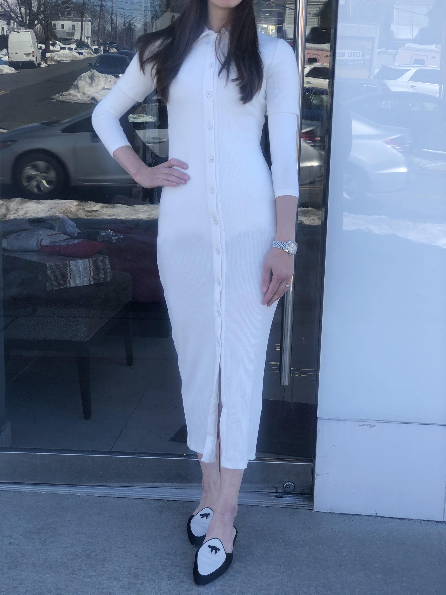 Kiki Riki Ribbed Button Down Maxi Dress Off White / S Kiki Riki Ribbed Button Down Maxi Dress Off White / S