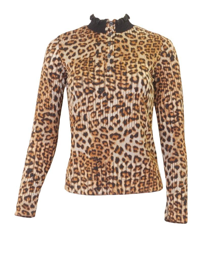 Sportchic Leopard Smocked Neck Henley Top - PinkOrchidFashion